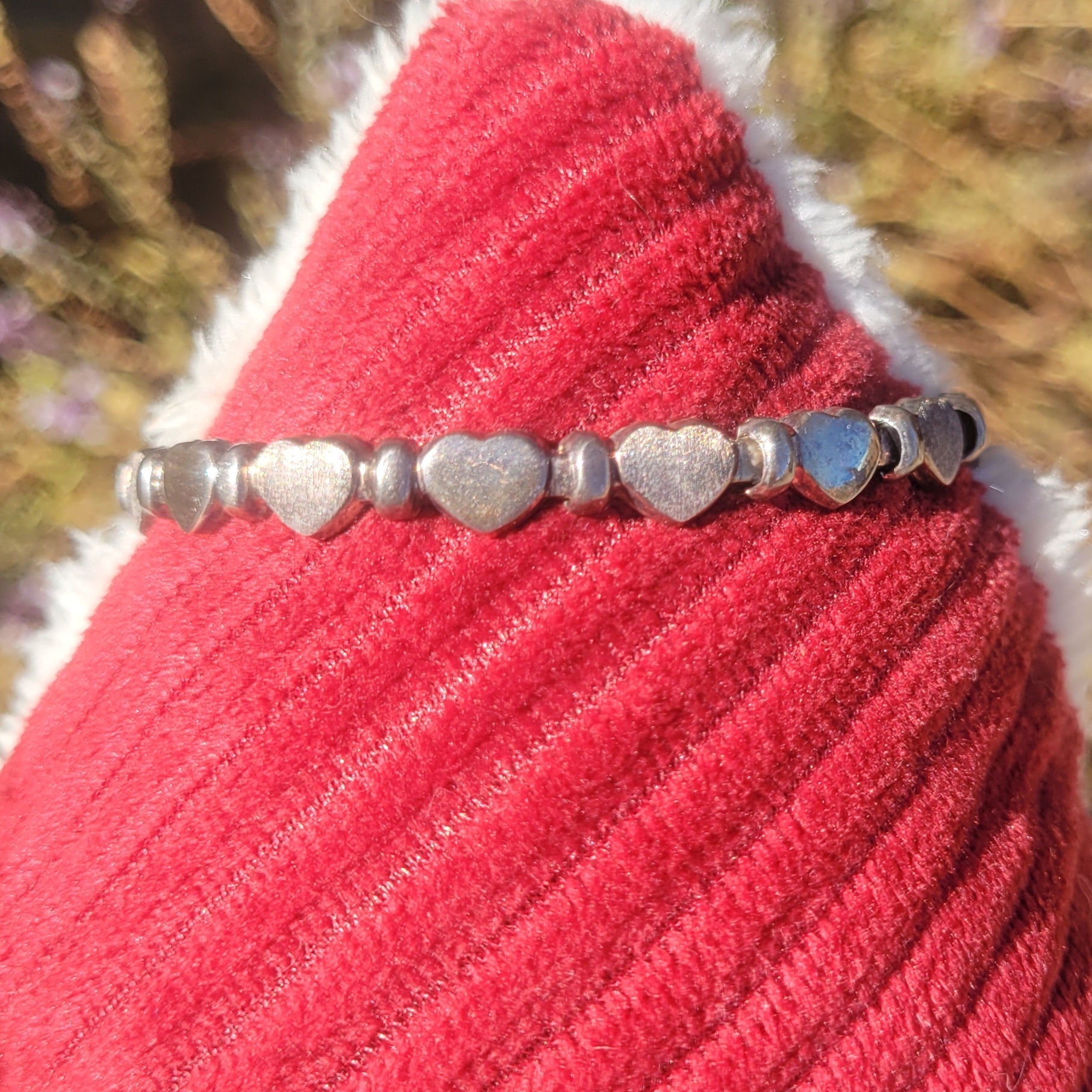 Vintage Italian 8 Sterling 925 Silver Polished Brushed Heart Link Bracelet